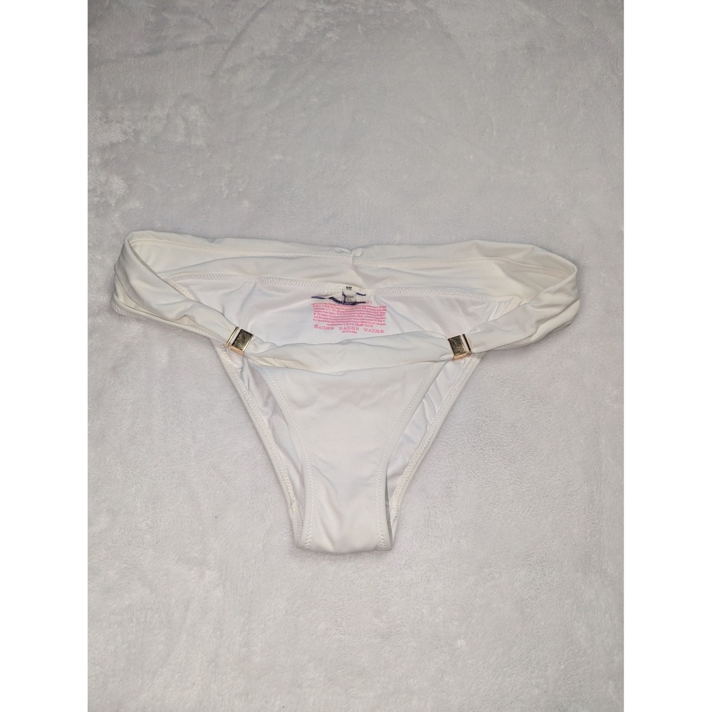 Victoria's‎ Secret White Ruched Gold Hardware Bikini Bottom 346194-QBF Medium